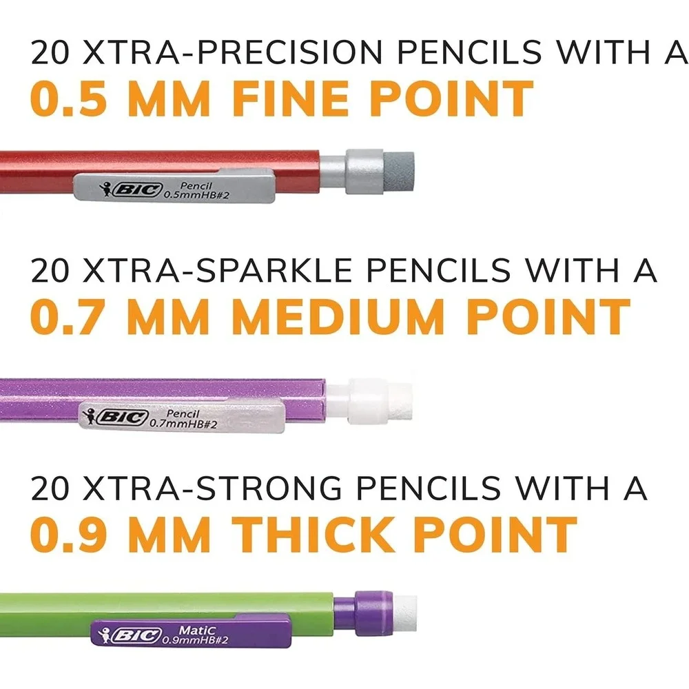 BIC Mechanical Pencil 60ct Variety Pack 0.5mm/0.7mm/0.9mm‎ Office School Supply
